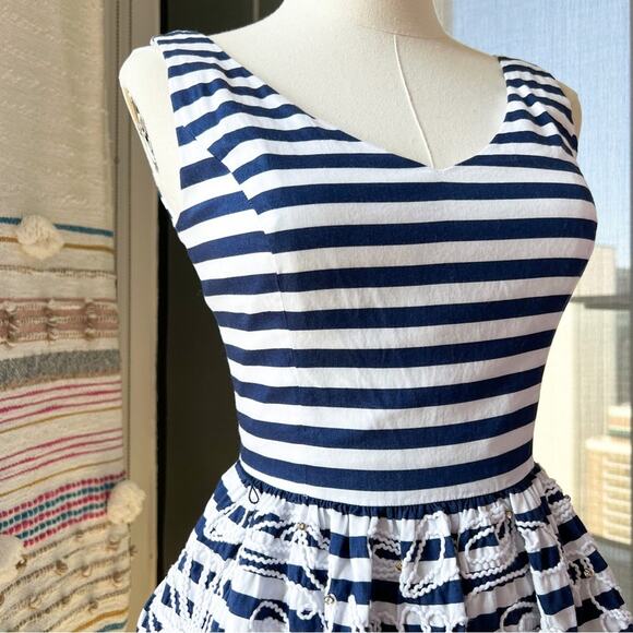 Lilly Pulitzer Roswell Cording We Will Go Navy White Striped Fit & Flare Dress 0 - Picture 2 of 10